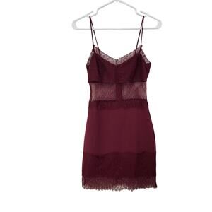 Topshop Spaghetti Strap Sheer Lace Floral Slip Dress Back Zip Burgundy Size 2